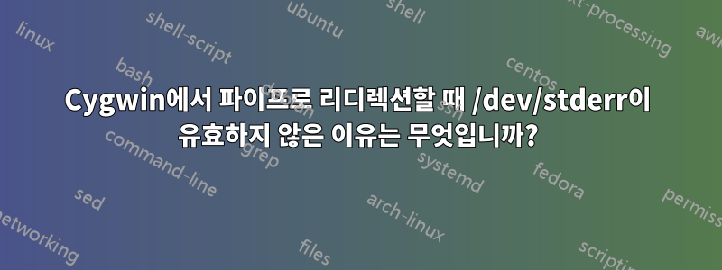 Cygwin에서 파이프로 리디렉션할 때 /dev/stderr이 유효하지 않은 이유는 무엇입니까?