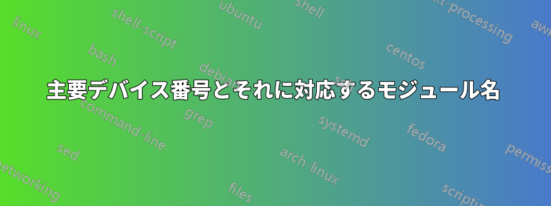 主要デバイス番号とそれに対応するモジュール名