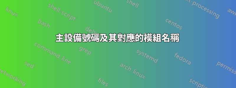 主設備號碼及其對應的模組名稱