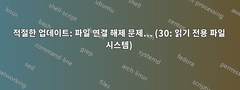적절한 업데이트: 파일 연결 해제 문제... (30: 읽기 전용 파일 시스템)