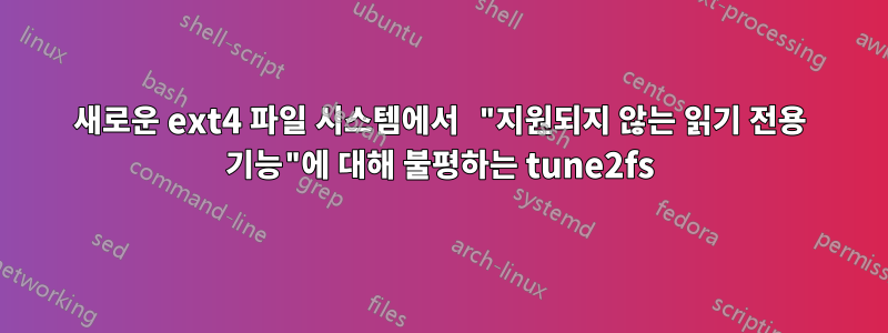 새로운 ext4 파일 시스템에서 "지원되지 않는 읽기 전용 기능"에 대해 불평하는 tune2fs