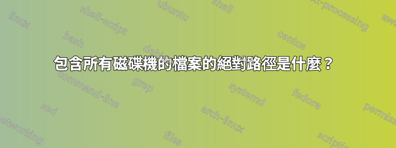 包含所有磁碟機的檔案的絕對路徑是什麼？ 