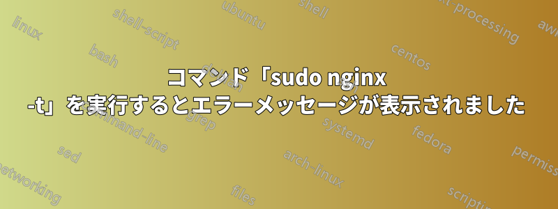 コマンド「sudo nginx -t」を実行するとエラーメッセージが表示されました