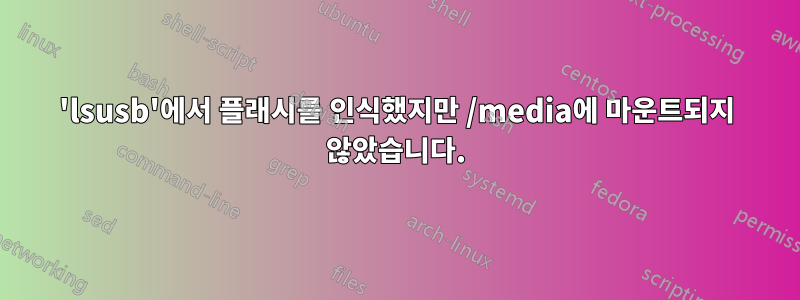 'lsusb'에서 플래시를 인식했지만 /media에 마운트되지 않았습니다.