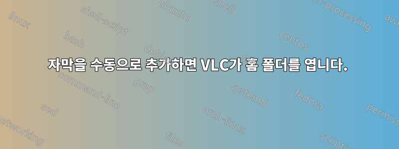 자막을 수동으로 추가하면 VLC가 홈 폴더를 엽니다.