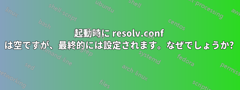 起動時に resolv.conf は空ですが、最終的には設定されます。なぜでしょうか?