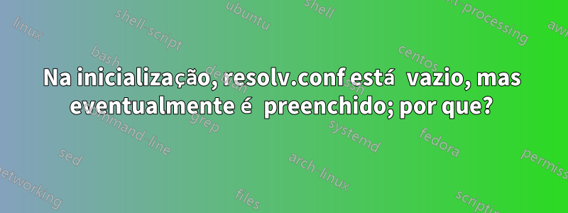 Na inicialização, resolv.conf está vazio, mas eventualmente é preenchido; por que?