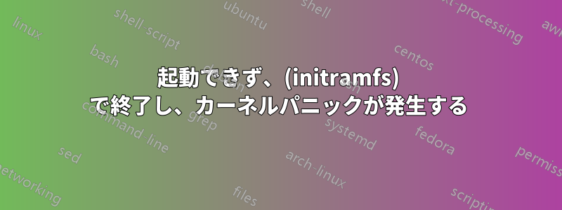 起動できず、(initramfs) で終了し、カーネルパニックが発生する