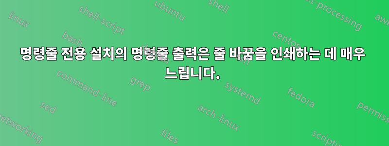 명령줄 전용 설치의 명령줄 출력은 줄 바꿈을 인쇄하는 데 매우 느립니다.