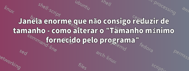 Janela enorme que não consigo reduzir de tamanho - como alterar o "Tamanho mínimo fornecido pelo programa"