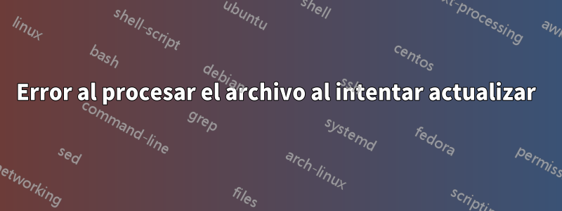 Error al procesar el archivo al intentar actualizar 