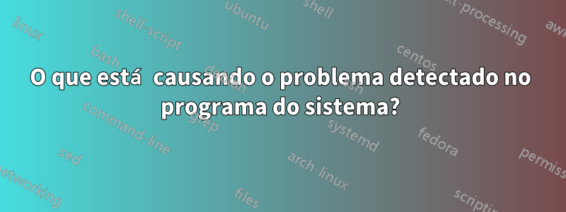 O que está causando o problema detectado no programa do sistema?