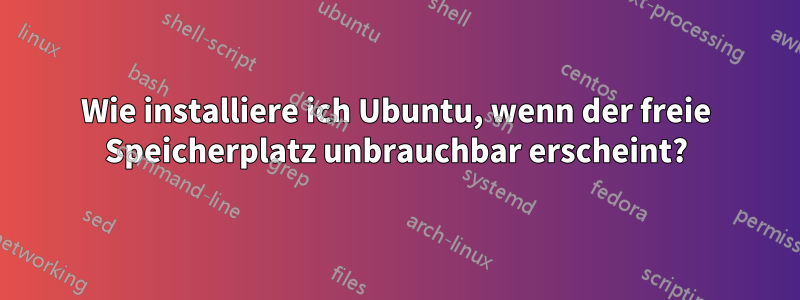 Wie installiere ich Ubuntu, wenn der freie Speicherplatz unbrauchbar erscheint?