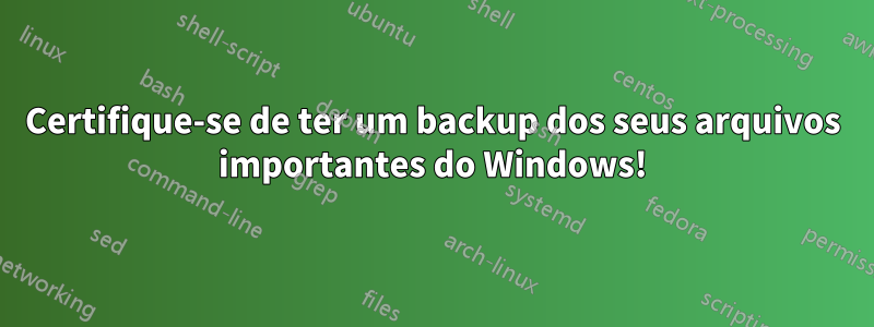 Certifique-se de ter um backup dos seus arquivos importantes do Windows!