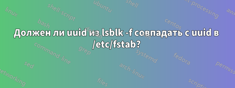 Должен ли uuid из lsblk -f совпадать с uuid в /etc/fstab?