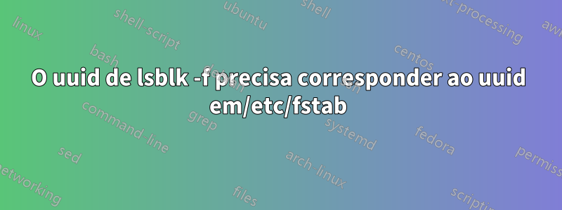 O uuid de lsblk -f precisa corresponder ao uuid em/etc/fstab