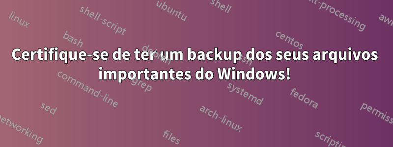 Certifique-se de ter um backup dos seus arquivos importantes do Windows!