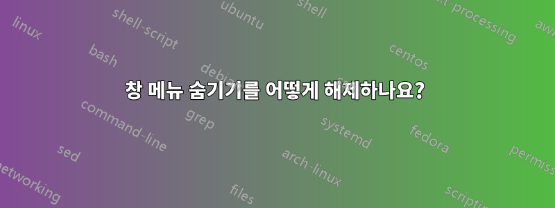 창 메뉴 숨기기를 어떻게 해제하나요?