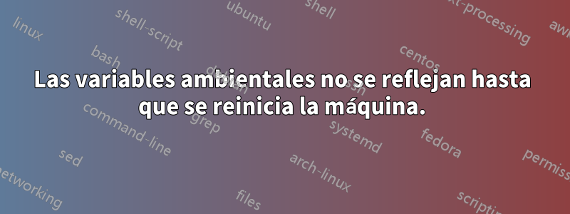 Las variables ambientales no se reflejan hasta que se reinicia la máquina.