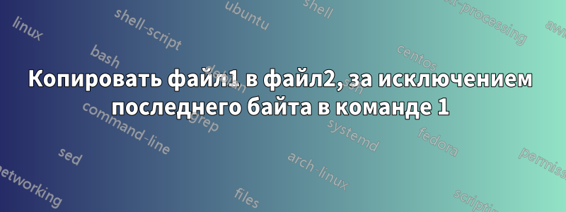 Копировать файл1 в файл2, за исключением последнего байта в команде 1