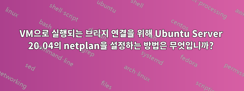 VM으로 실행되는 브리지 연결을 위해 Ubuntu Server 20.04의 netplan을 설정하는 방법은 무엇입니까?