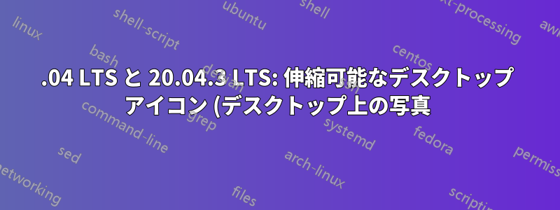 18.04 LTS と 20.04.3 LTS: 伸縮可能なデスクトップ アイコン (デスクトップ上の写真)