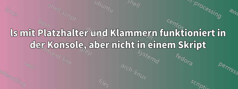 ls mit Platzhalter und Klammern funktioniert in der Konsole, aber nicht in einem Skript