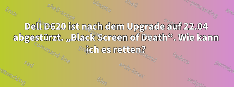 Dell D620 ist nach dem Upgrade auf 22.04 abgestürzt. „Black Screen of Death“. Wie kann ich es retten?