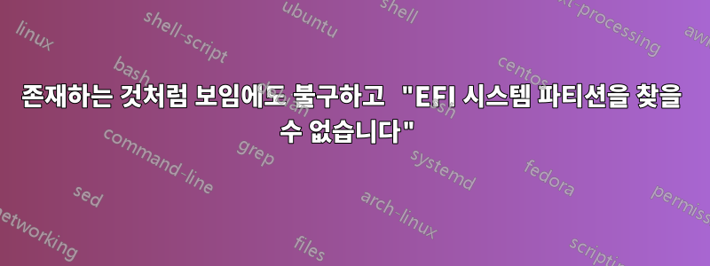 존재하는 것처럼 보임에도 불구하고 "EFI 시스템 파티션을 찾을 수 없습니다"