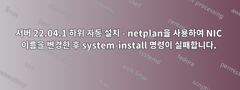 서버 22.04.1 하위 자동 설치 - netplan을 사용하여 NIC 이름을 변경한 후 system-install 명령이 실패합니다.