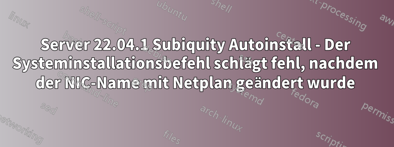 Server 22.04.1 Subiquity Autoinstall - Der Systeminstallationsbefehl schlägt fehl, nachdem der NIC-Name mit Netplan geändert wurde