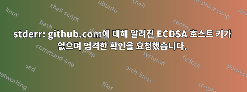 stderr: github.com에 대해 알려진 ECDSA 호스트 키가 없으며 엄격한 확인을 요청했습니다.