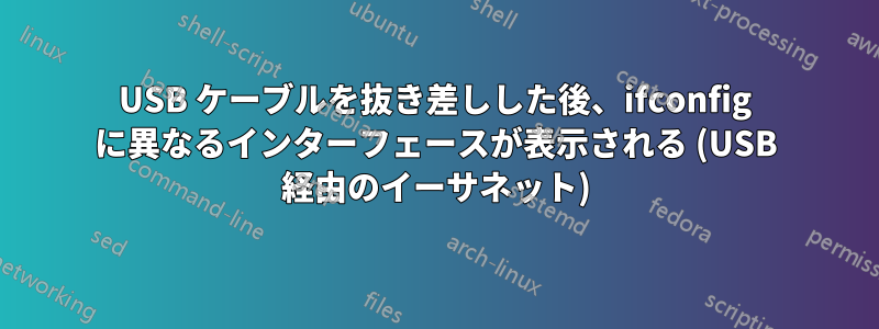 USB ケーブルを抜き差しした後、ifconfig に異なるインターフェースが表示される (USB 経由のイーサネット)