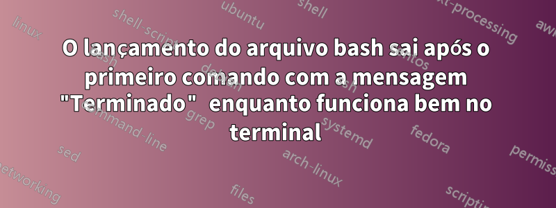 O lançamento do arquivo bash sai após o primeiro comando com a mensagem "Terminado" enquanto funciona bem no terminal