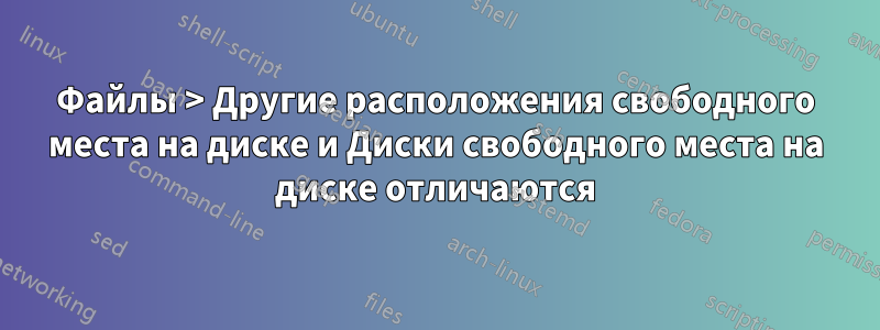 Файлы > Другие расположения свободного места на диске и Диски свободного места на диске отличаются