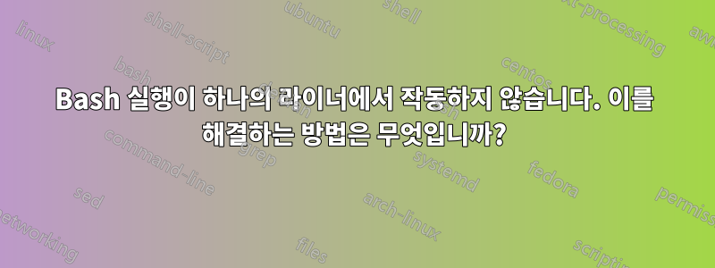 Bash 실행이 하나의 라이너에서 작동하지 않습니다. 이를 해결하는 방법은 무엇입니까?