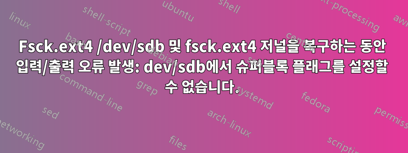 Fsck.ext4 /dev/sdb 및 fsck.ext4 저널을 복구하는 동안 입력/출력 오류 발생: dev/sdb에서 슈퍼블록 플래그를 설정할 수 없습니다.