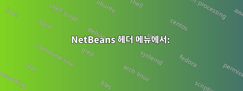 NetBeans 헤더 메뉴에서: