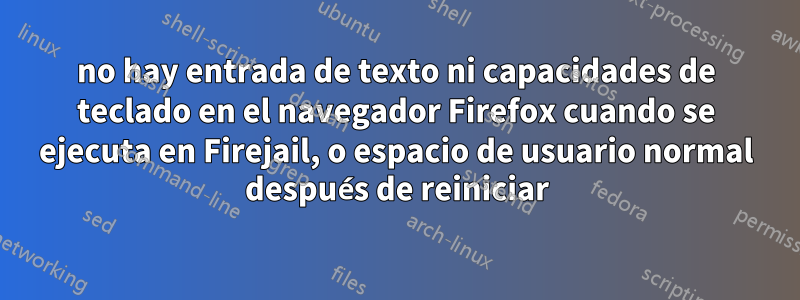 no hay entrada de texto ni capacidades de teclado en el navegador Firefox cuando se ejecuta en Firejail, o espacio de usuario normal después de reiniciar