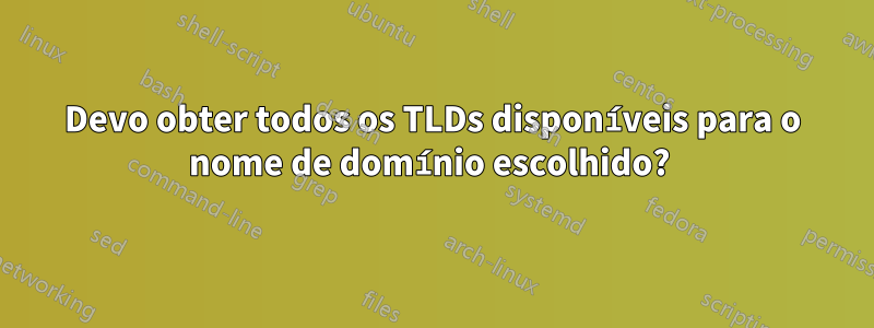 Devo obter todos os TLDs disponíveis para o nome de domínio escolhido? 