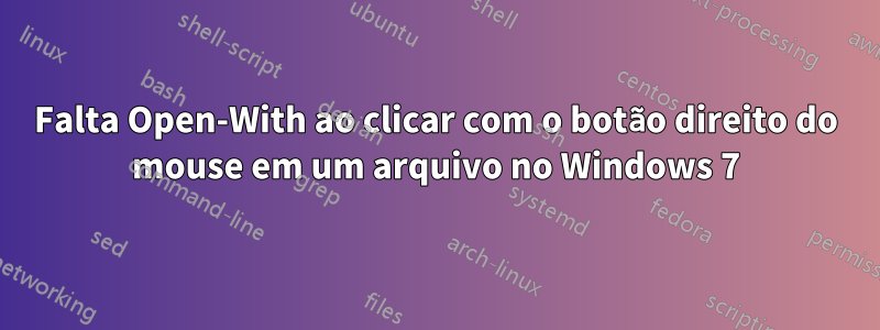 Falta Open-With ao clicar com o botão direito do mouse em um arquivo no Windows 7