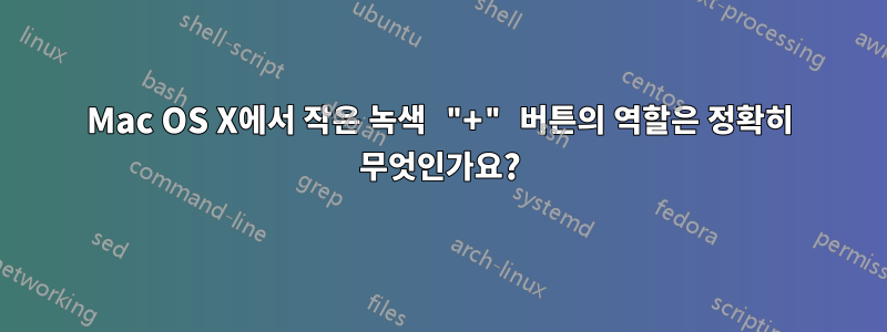 Mac OS X에서 작은 녹색 "+" 버튼의 역할은 정확히 무엇인가요?