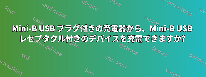 Mini-B USB プラグ付きの充電器から、Mini-B USB レセプタクル付きのデバイスを充電できますか?
