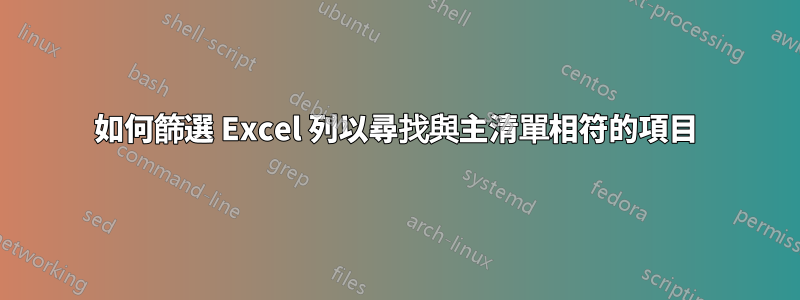 如何篩選 Excel 列以尋找與主清單相符的項目