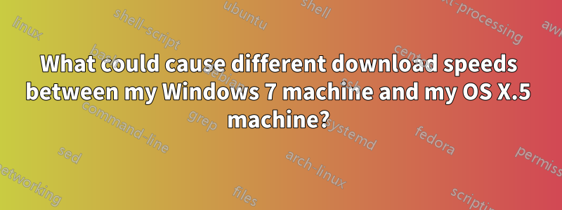 What could cause different download speeds between my Windows 7 machine and my OS X.5 machine?