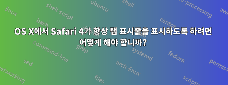 OS X에서 Safari 4가 항상 탭 표시줄을 표시하도록 하려면 어떻게 해야 합니까?