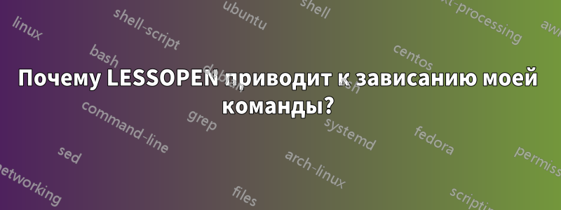 Почему LESSOPEN приводит к зависанию моей команды?
