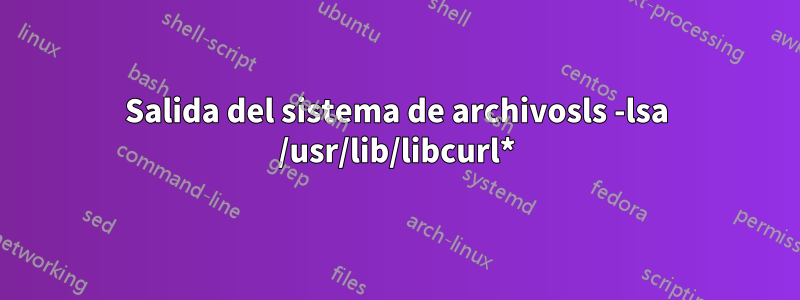 Salida del sistema de archivosls -lsa /usr/lib/libcurl*