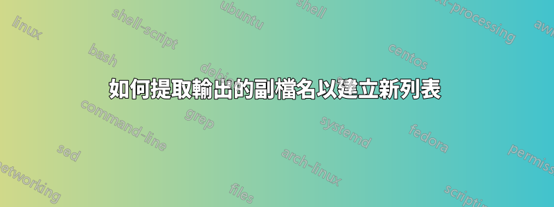 如何提取輸出的副檔名以建立新列表