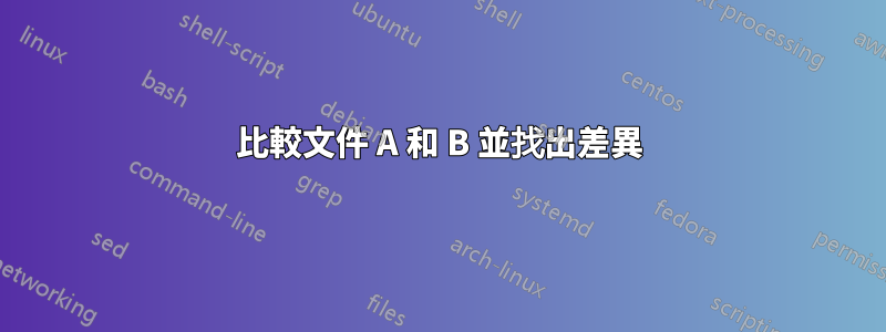 比較文件 A 和 B 並找出差異